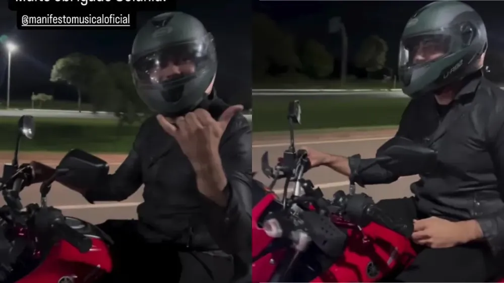 Após show em Goiânia, Henrique e Juliano deixam estádio de moto para escapar de congestionamento